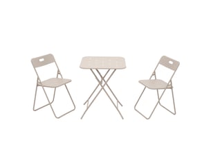 Salon de jardin bistro pliant 3 pièces 60x60 cm – beige – acier avec revêtement e-coating, 2 places