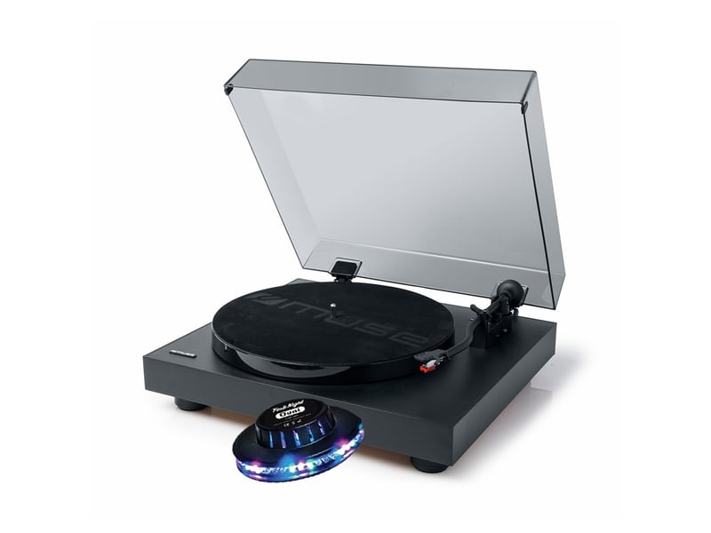  Platine vinyles muse mt-105 b avec fonction d'arrêt automatique et adaptateur d'enregistrement 45 tr-min noir, lumière ovni  - Conforama A
