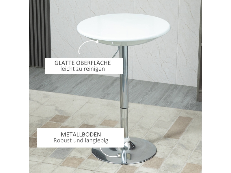  Table de salle à manger réglable en hauteur avec plateau rotatif, pied en métal, blanche, pour cuisine ø61 × 76-97 cm  - Conforama E
