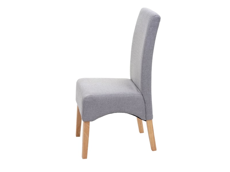  Lot de 2 chaises de salle à manger dossier haut assise rembourrée et formes arrondies tissu gris clair et bois d’hévéa 04_0010860  - Conforama C