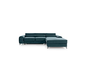 Canapé d'angle droit bleu canard convertible 3 places jayson couchage spacieux