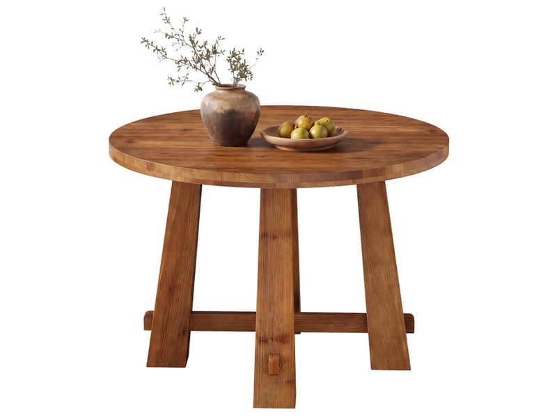 Table de salle à manger ronde en bois massif de 100 cm, table de cuisine rustique avec piètement en croix pour 2 à 4 personnes - Conforama A