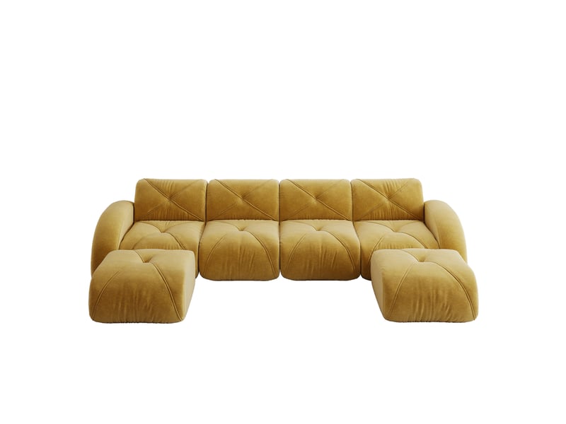  Canapé d’angle panoramique 4 places en tissu jaune, 358 cm, avec 1 poufs W3325S00350 - Conforama A