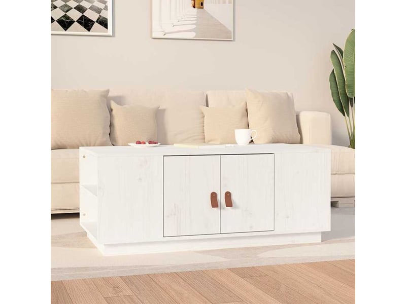  Table basse - table de salon - table à thé blanc 100x50x41 cm bois massif de pin  - Conforama B