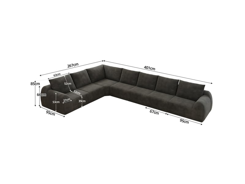  Canapé d'angle modenvie 7 places panoramique en tissu chenille gris foncé 401 x 267 x 85 cm  - Conforama C