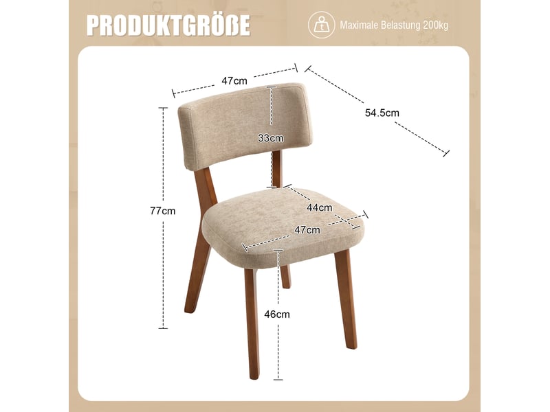  Chaise de salle à manger tcqpz lot de 2 design 54,5 x 47 x 77 cm bois beige  - Conforama C