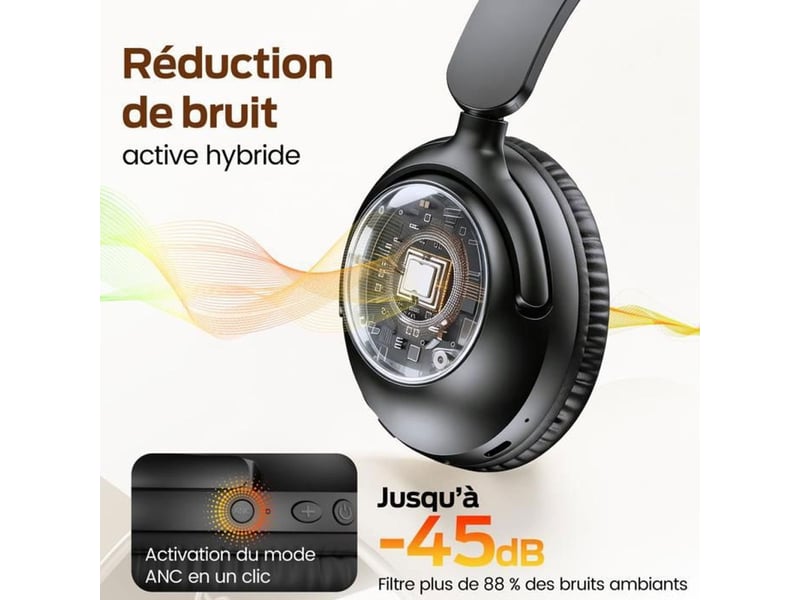  Casque audio bluetooth pliable anc hybride jusqu a -45 db hi-res 100h  - Conforama B