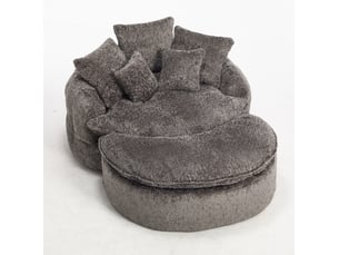 Fauteuil rond surdimensionné 138x190.5x63 cm, dossier large, coussins inclus, mousse dense, polyester, gris
