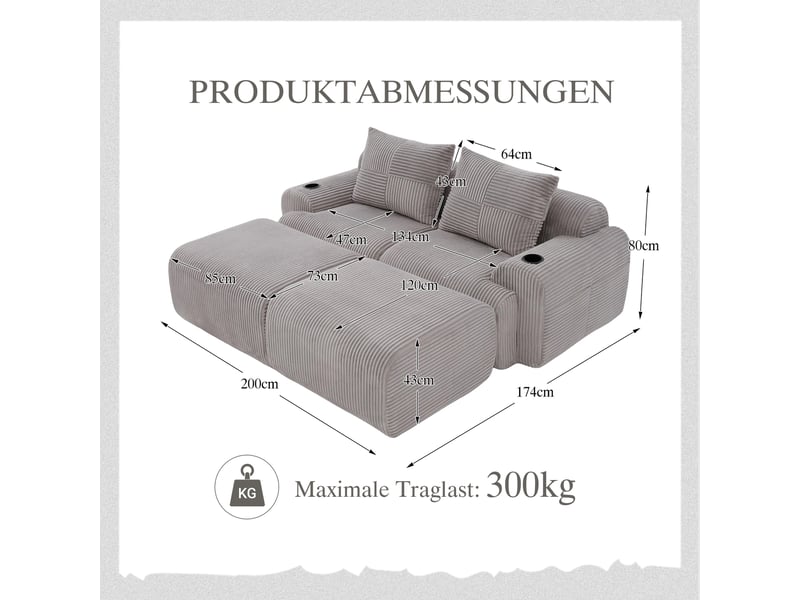 Canapé droit fixe 2 places tissu gris clair - Conforama C