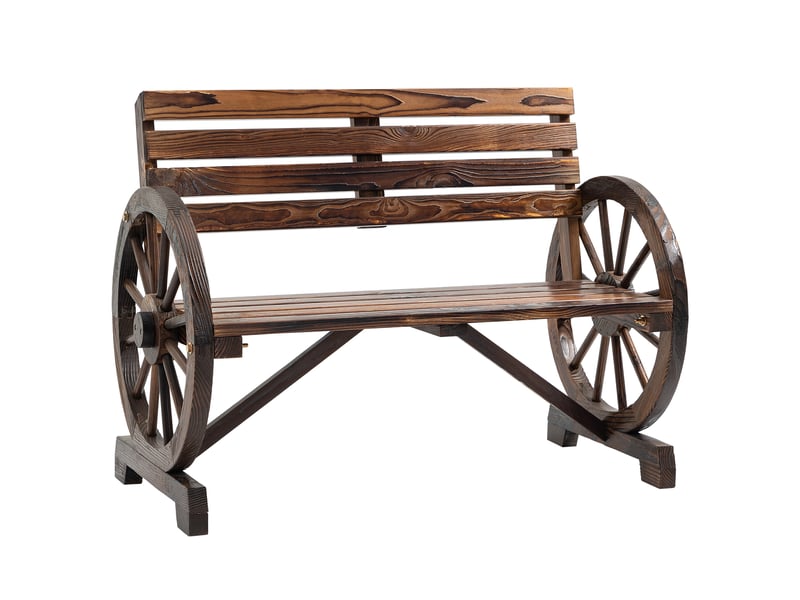  Banc de jardin 2 places design roue en bois massif marron foncé 105,5 x 56 x 79 cm  - Conforama B