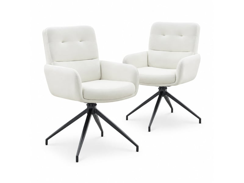  Lot de 2 chaises de salle à manger 49x50x85 cm rotatives 360°, fauteuil de table, pour cuisine, blanc et noir, métal+pu  - Conforama A