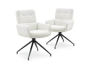 Lot de 2 chaises de salle à manger 49x50x85 cm rotatives 360°, fauteuil de table, pour cuisine, blanc et noir, métal+pu