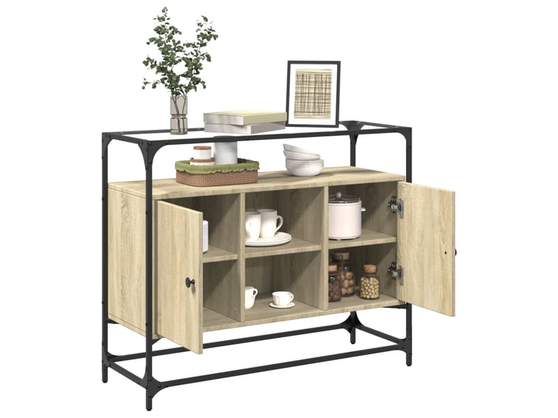  Buffet - bahut - meuble de rangement avec dessus en verre chêne sonoma bois d'ingénierie  - Conforama C