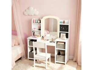 Coiffeuse pour enfant avec tabouret et miroir led en mdf blanc 104 x 40 x 112 cm