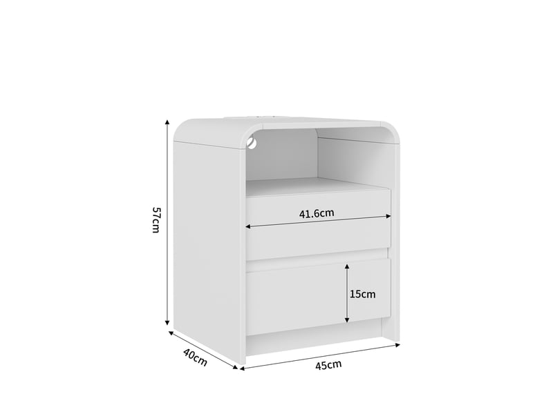  Lot de 2 tables de chevet avec 2 tiroirs, station de charge et led, table de nuit, style moderne, blanc  - Conforama E