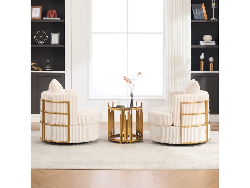  Lot de 2 fauteuils pivotants 76x79x78 cm 360° velours côtelé beige  - Conforama E