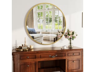 Miroir rond mural 75cm - miroir salle de bain en verre trempé incassable avec cadre aluminium - doré