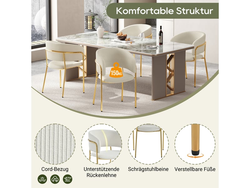  Lot de 4 chaises de salle à manger,55x55x80 cm,tissu côtelé,beige  - Conforama D