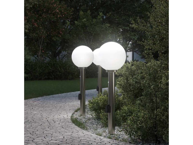  Lot de 3 borne lumineuse avec détecteur et prise 80 cm acier inoxydable ip44 shl44487  - Conforama B