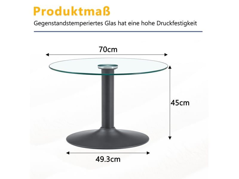  Table basse ronde avec plateau en verre trempé et piètement métal, style moderne, en verre et métal, noir, 70 × 45 cm  - Conforama D