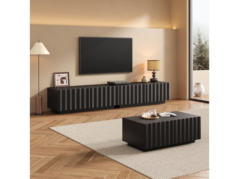  Ensemble salon moderne effet ondulé, meuble tv et table basse avec rangements pratiques  - Conforama B