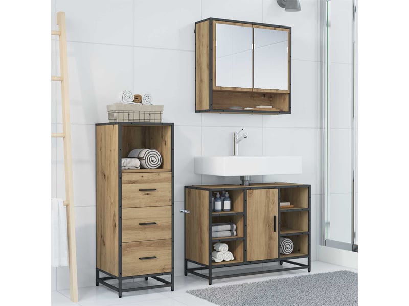 Ensemble de mobilier de salle de bain 3 pc chêne artisanal cf64305 - Conforama D
