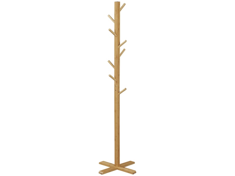  Porte-manteau sur pied en bambou 8 crochets coloris bois naturel 49,5x49,5x178 cm  - Conforama B
