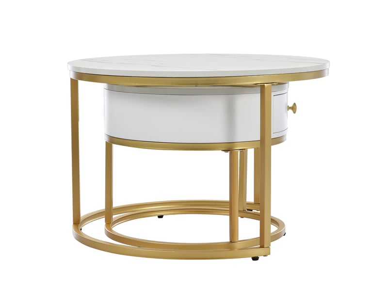  Ensemble de 2 tables basses gigognes modernes, finition brillante, motif marbre. Tables basses rondes gigognes.  - Conforama D
