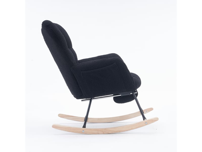 Fauteuil à bascule moderne rembourré en tissu teddy avec repose-pieds, noir - Conforama E