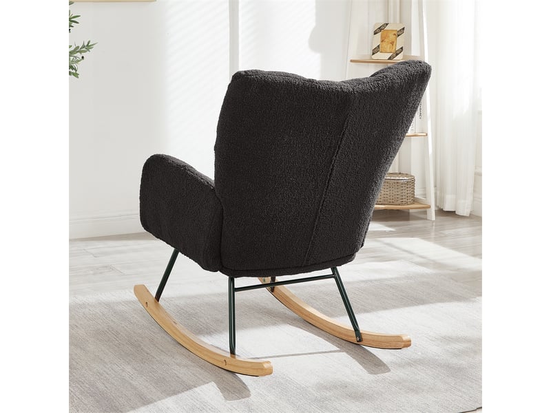  Fauteuil à bascule moderne - 69 x 89 x 101 cm - rocking chair scandinave avec pieds en bois et métal - gris foncé  - Conforama D