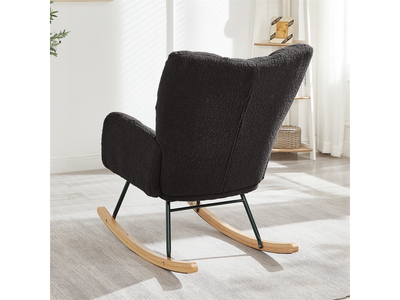  Fauteuil à bascule moderne - 69 x 89 x 101 cm - rocking chair scandinave avec pieds en bois et métal - gris foncé  - Conforama D