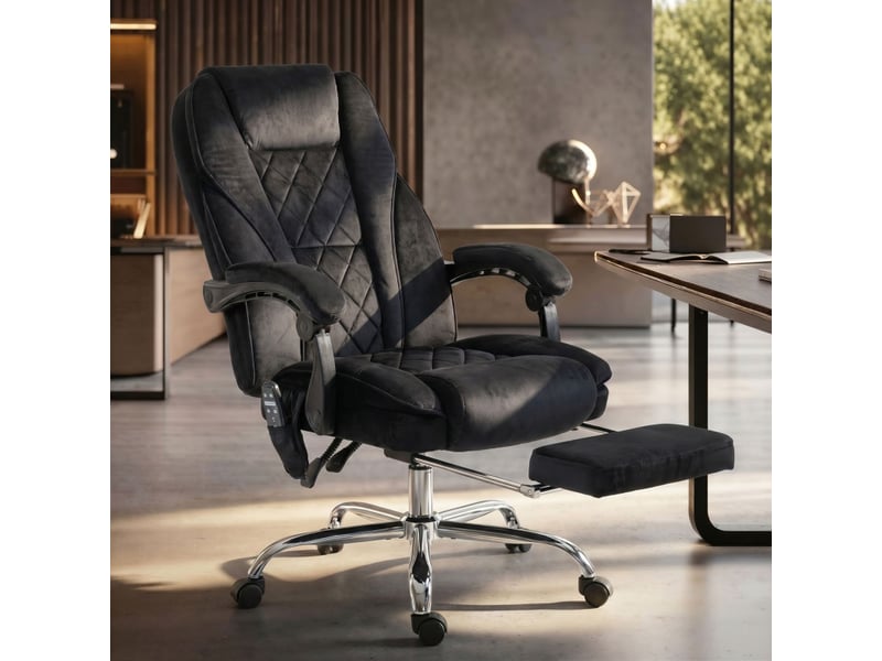  Fauteuil de bureau isolvay massant chauffant inclinable velours noir  - Conforama D