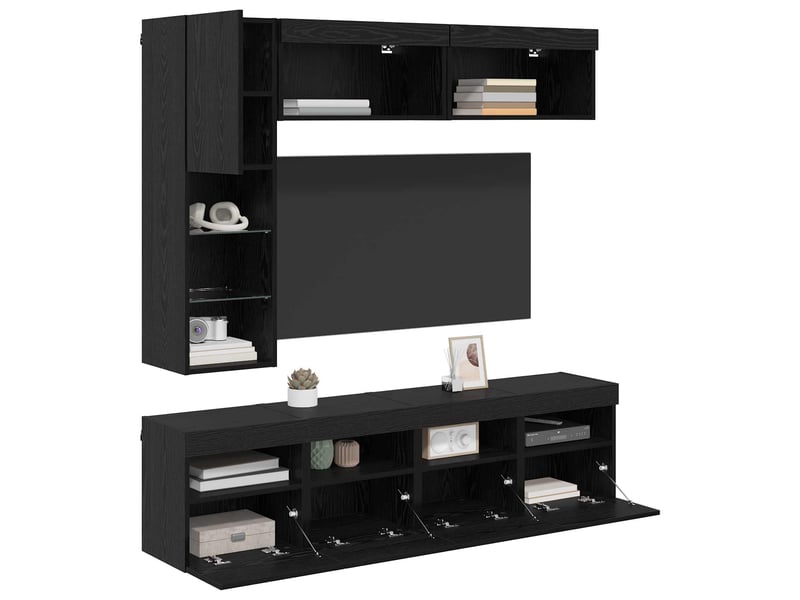 Meuble tv - banc tv - meuble de rangement 7 pcs chêne noir bois d'ingénierie - Conforama C