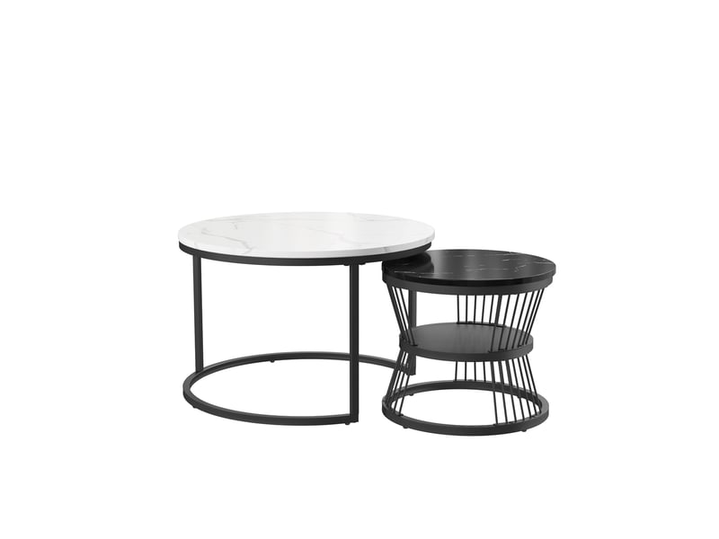  Tables basses – set de 2 tables basses gigognes – plateau marbre  –  cadre noir –  80+60 cm  - Conforama A