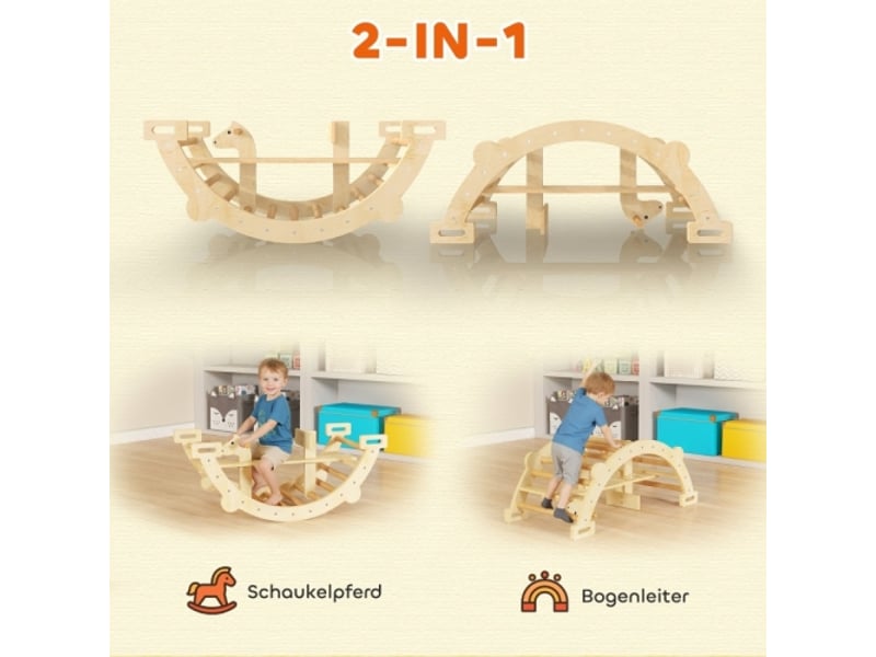  Arche d’escalade montessori 2 en 1 en bois, pour enfants 2-4 ans, 110x52x45 cm, naturel  - Conforama D
