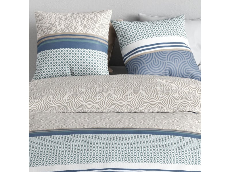  Parure housse de couette 260x240cm + 2 taies motif graphique bleu et taupe 100% coton - solia SOLIA - Conforama D