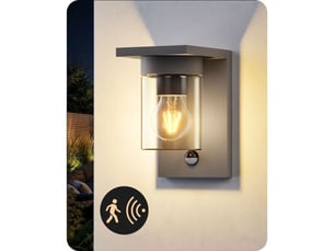 Applique murale exterieure avec detecteur de mouvement ip44 aluminium verre e27