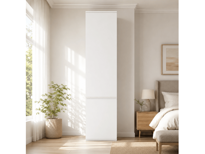  Armoire haute 47x50x200 cm à 6 compartiments et portes battantes, mdf blanc pour chambre et dressing déco pratique déco  - Conforama B