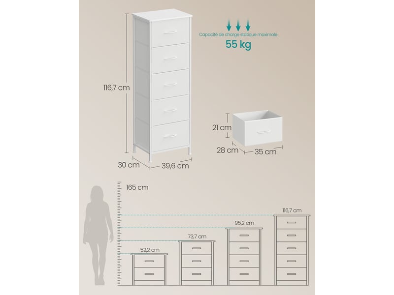  Commode de rangement moderne pour chambre 30 x 39,6 x 116,7 cm finition épurée ambiance cosy en mdf blanc nuage 12_0012519  - Conforama B