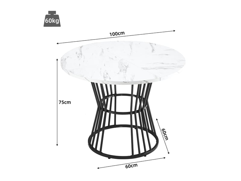 Table à manger ronde en mdf avec motif de marbre,cadre en métal,100x100cm,blanc table blanc - Conforama C