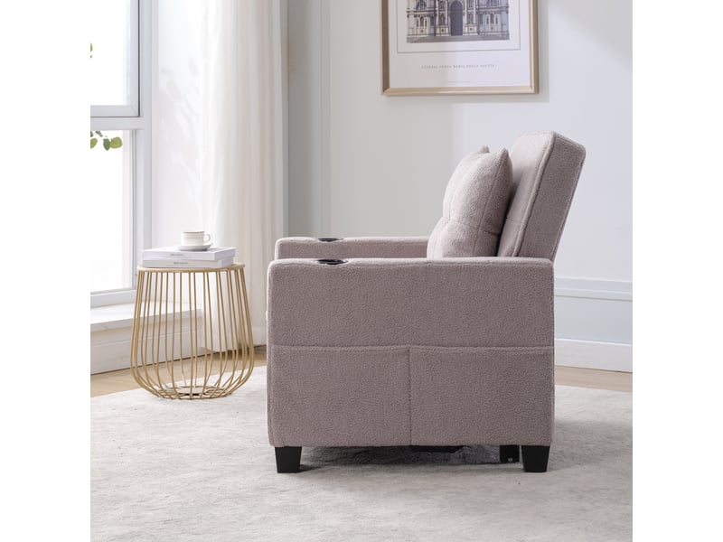  Fauteuil convertible 3-en-1 avec dossier réglable et port usb  - porte-gobelets, bois et métal - gris  - Conforama C