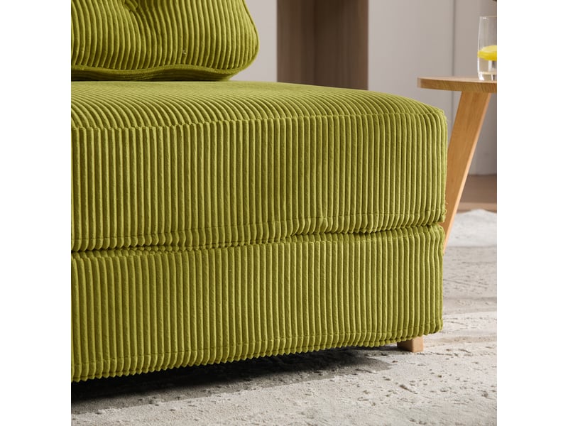  Fauteuil convertible lit single design scandinave cord vert olive structure bois massif 90x86x84cm  - Conforama R