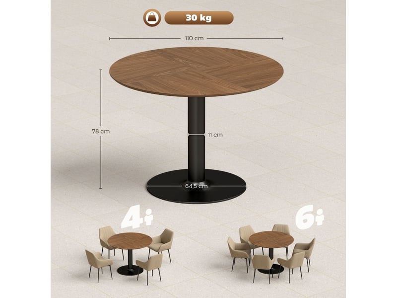  Table ronde 110 cm marron bois et métal, 6 personnes, base centrale pour salle à manger  - Conforama C
