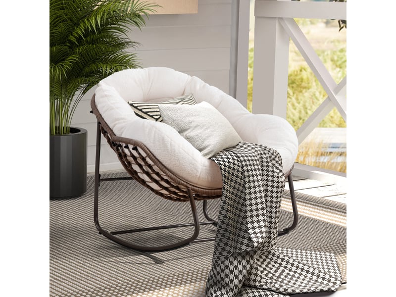  Cocon - fauteuil à bascule en rotin naturel - forme œuf et coussin beige - confortable pour salon, véranda ou chambre  - Conforama B