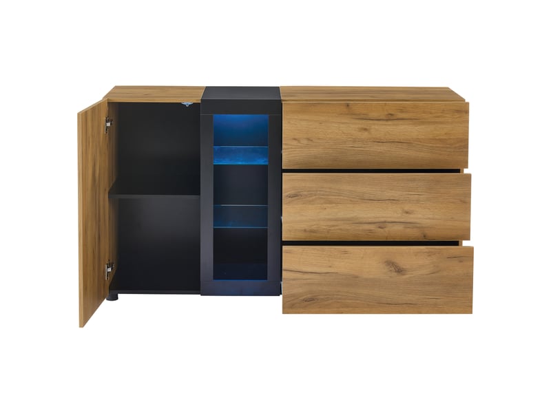 Buffet moderne 140 cm console noir et marron avec led et 3 tiroirs - Conforama A