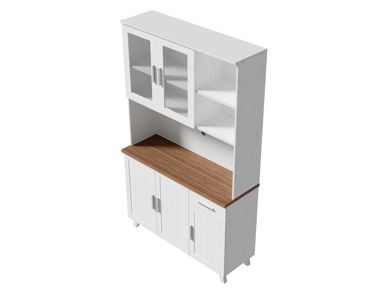  Buffet haut effet bois blanc, 114 × 40 × 190 cm, pour salon et salle à manger  - Conforama E