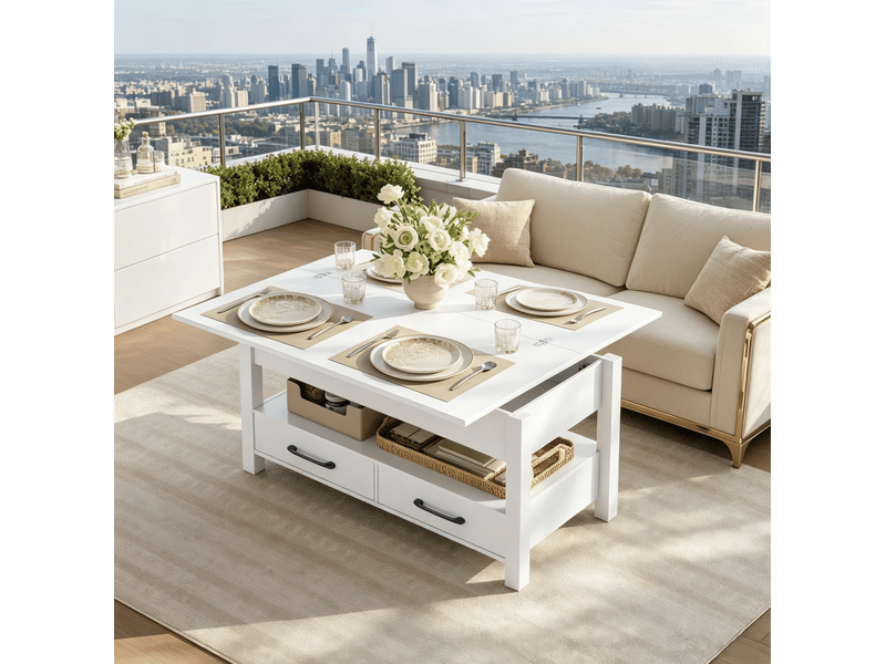  Table basse relevable et extensible blanche – 100 x 50,5 cm  - Conforama B
