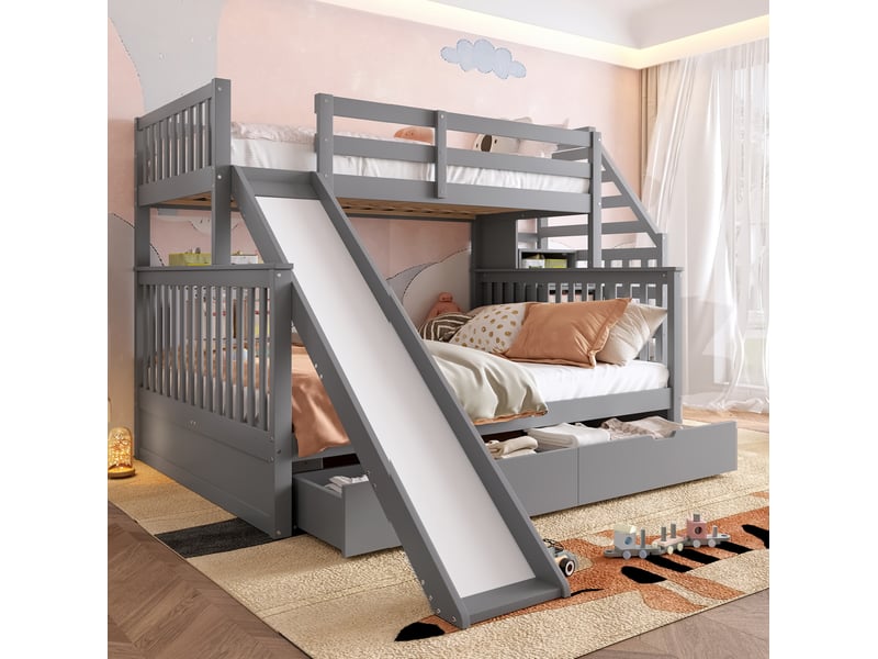  Modenvie lit superposé 90x200140x200 cm - avec toboggan et rangements - pour chambre d'enfant - gris  - Conforama B