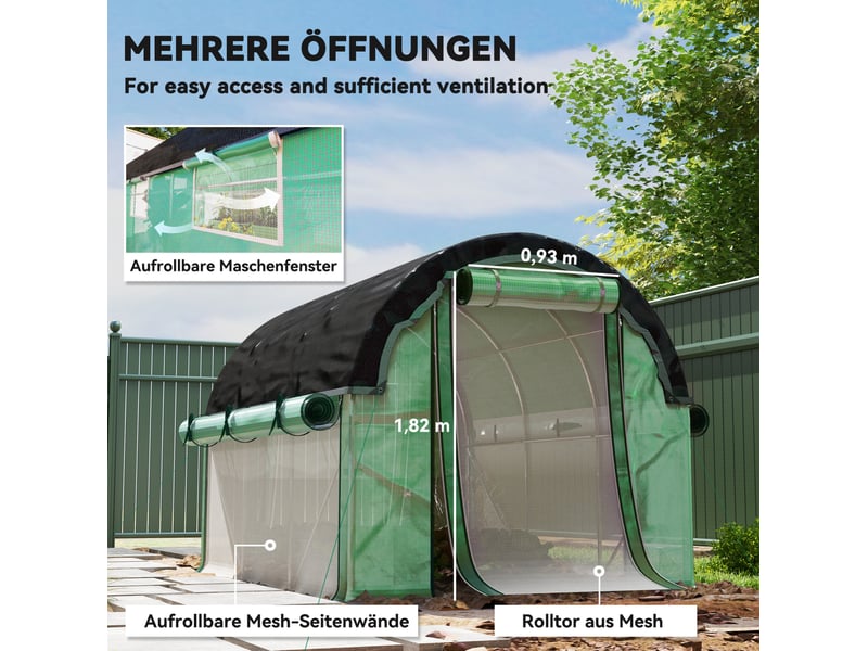  Serre tunnel 300 x 200 x 198 cm – verte – 6 fenêtres, parois enroulables, filet d'ombrage uv résistant  - Conforama D