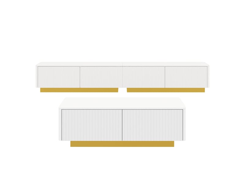  Ensemble meuble tv et table basse 2 pièces, façades rainurées, rangements, mobilier de salon moderne ABC - Conforama A